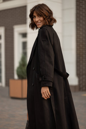 Dorothée Belted Faux-Leather Trench – Brown