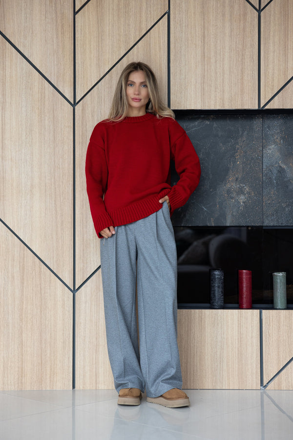Marion Relaxed Crew Sweater – Red