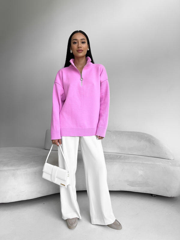 Maren Half-Zip Tunic Sweater – Pink
