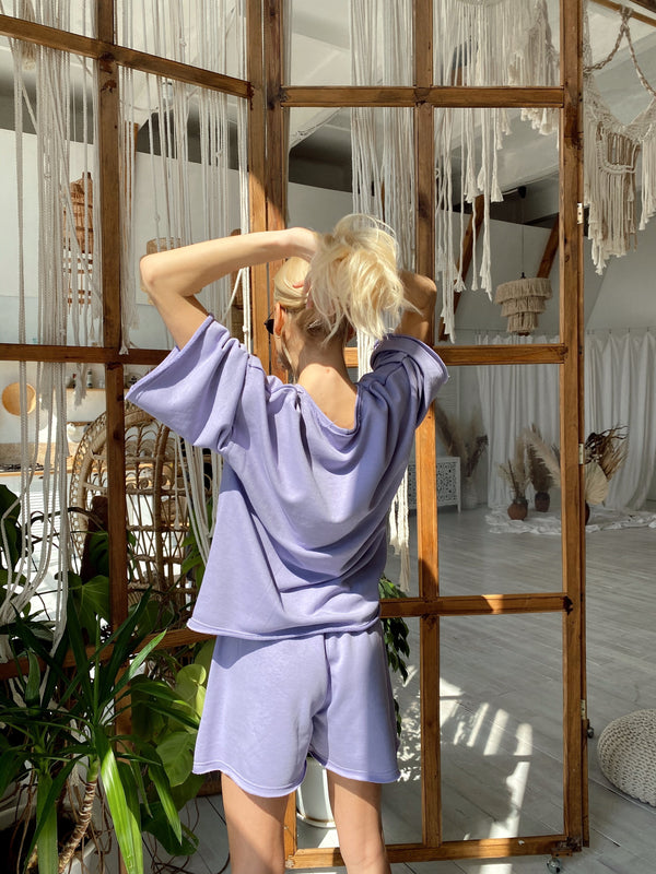 Isaline Oversized Tee & Shorts Set – Lilac