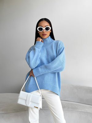 Maëlle Oversized Knit Sweater – Sky Blue
