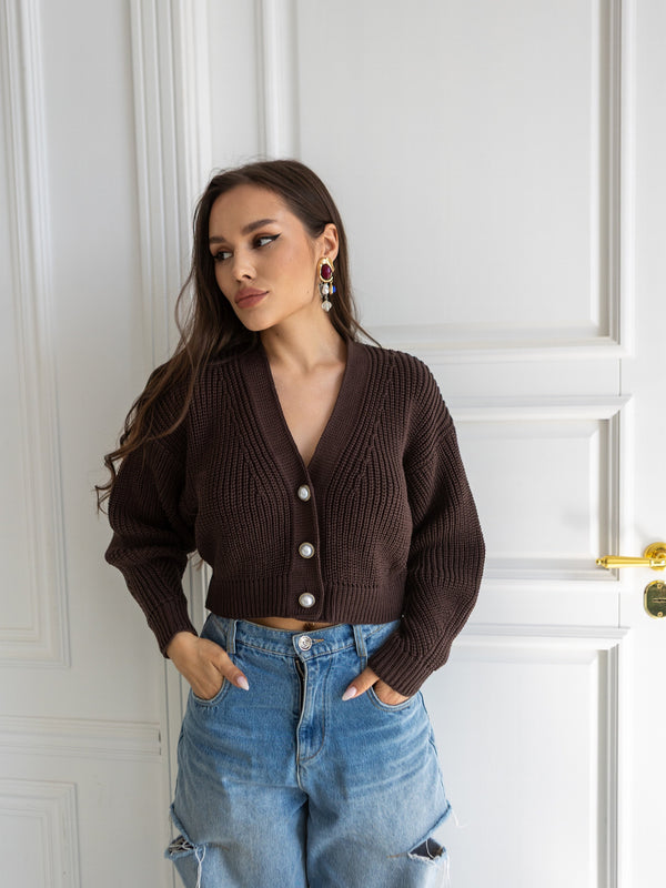 Willa Cropped Cardigan – Chocolate