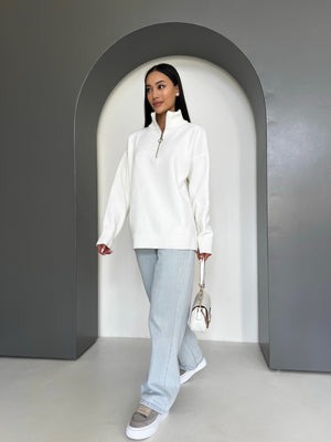 Maren Half-Zip Tunic Sweater – Milk White