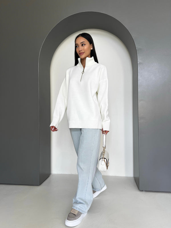 Maren Half-Zip Tunic Sweater – Milk White