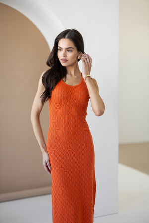 Talia Crochet Knit Maxi Dress – Orange