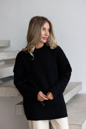 Mireille Cable Knit Sweater – Black