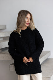 Mireille Cable Knit Sweater in Black