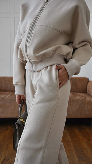 Alara Zip-Through Knit Set – Beige