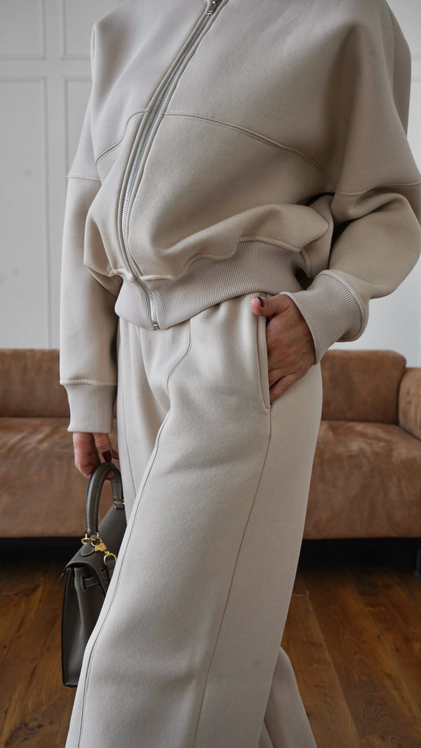 Alara Zip-Through Knit Set – Beige