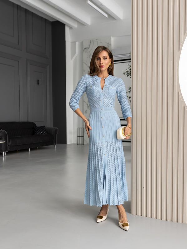 Aurelie Pointelle Knit Maxi Dress – Blue