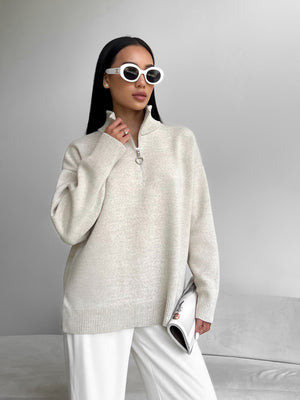 Maren Half-Zip Tunic Sweater – Sand