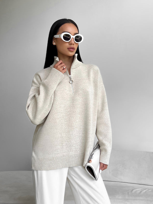 Maren Half-Zip Tunic Sweater – Sand