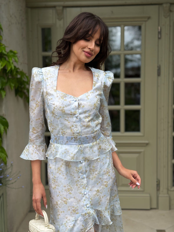 Sixtine Printed Tiered Maxi Dress – Blue