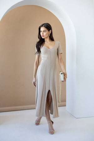 Isadora Slit Knit Maxi Dress – Beige