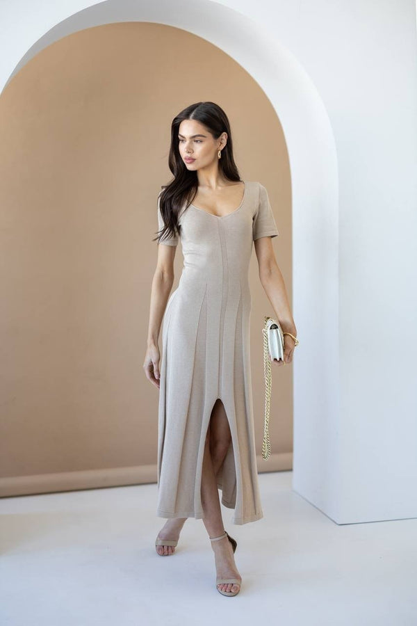 Isadora Slit Knit Maxi Dress – Beige