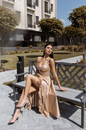 Rosine Satin Bustier Midi Dress