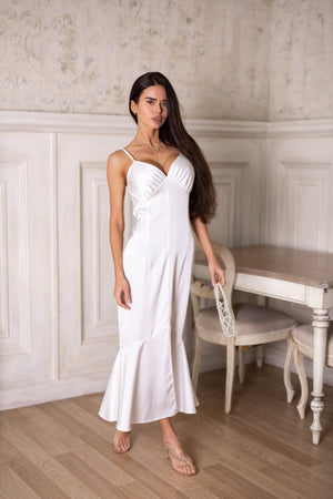 Elodie Fluted Slip Dress – Milk White