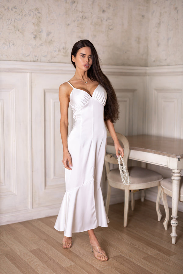 Elodie Fluted Slip Dress – Milk White