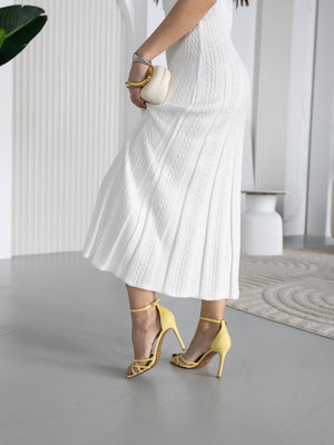 Victorine Pleated Polo Knit Dress – Milk White