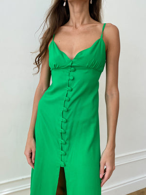 Nolwenn Buttoned Satin Slip Dress – Green