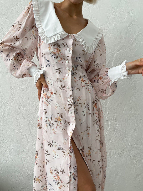 Domitille Collared Floral Midi Dress – Powder