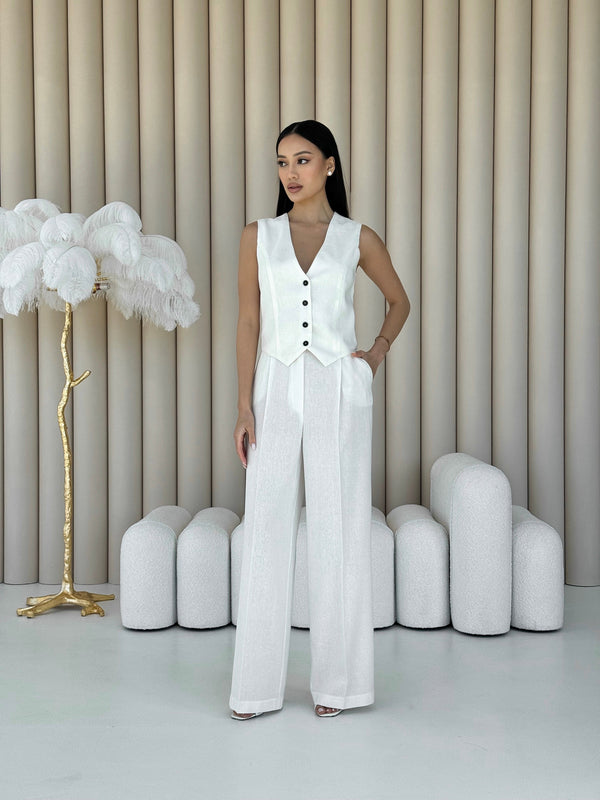 Blanche Waistcoat & Trouser Suit – Milk White