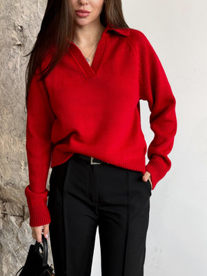Elin Knit Blouse – Red