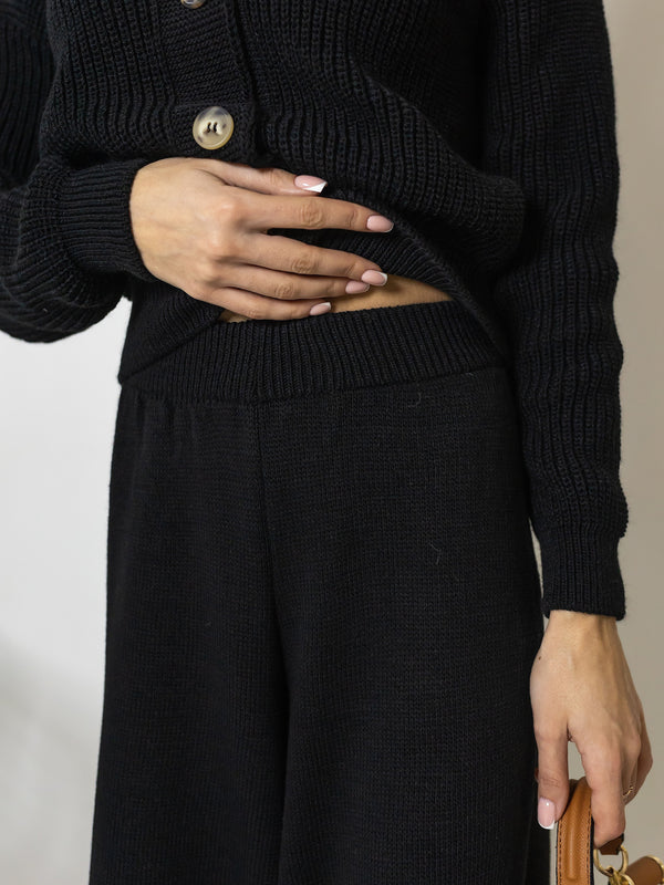 Adélaïde Knit Cardigan & Trouser Set – Black