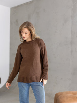 Marion Relaxed Crew Sweater – Brown