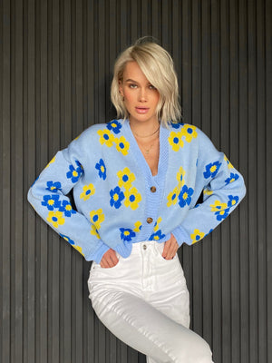 Florine Floral Knit Cardigan – Yellow Floral