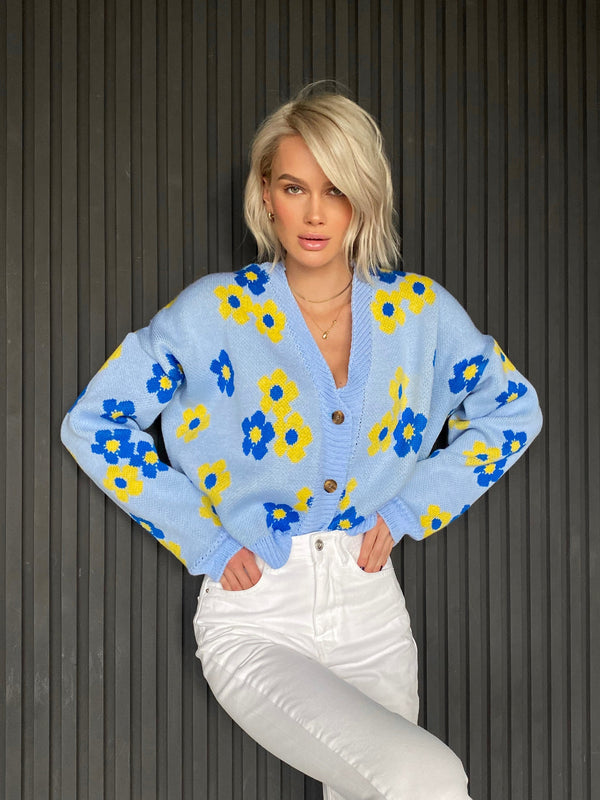 Florine Floral Knit Cardigan – Yellow Floral
