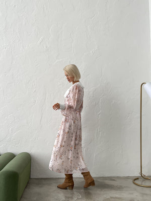 Domitille Collared Floral Midi Dress – Powder