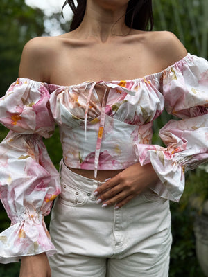 Sylvaine Off-Shoulder Printed Crop Top
