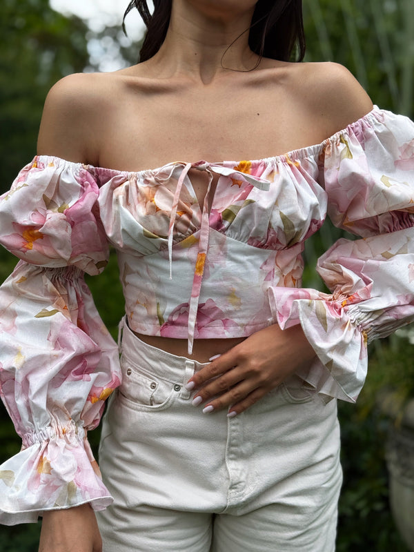 Sylvaine Off-Shoulder Printed Crop Top