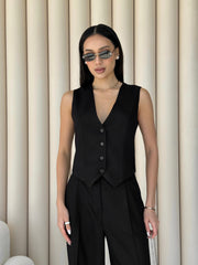 Blanche Waistcoat & Trouser Suit in Black