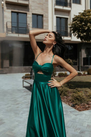Rosine Satin Bustier Midi Dress in Green