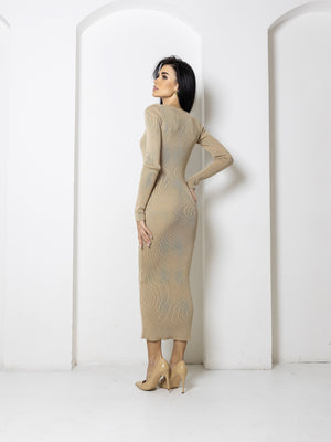 Manon Ribbed Midi Dress – Beige