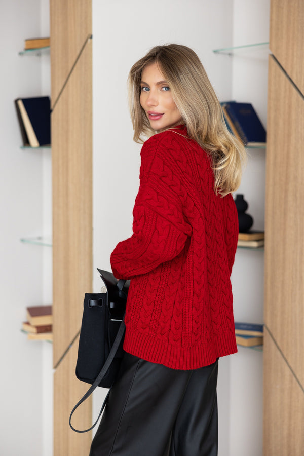 Mireille Cable Knit Sweater – Red