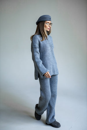 Agathe Half-Zip Knit Set – Sky Blue
