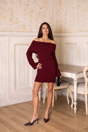 Noor Off-Shoulder Knit Dress – Burgundy