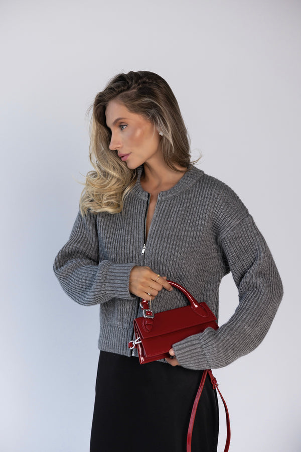 Romy Zip-Front Knit Jacket – Charcoal