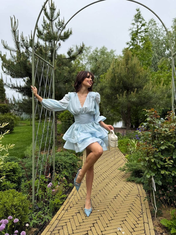 Noëlle Organza Balloon-Sleeve Mini Dress