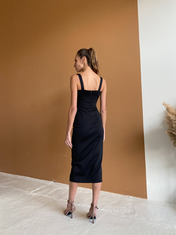 Ondine Cut-Out Knit Midi Dress – Black