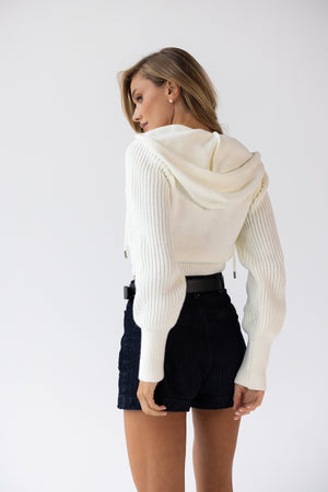 Capucine Cropped Zip Knit Jacket – Milk White