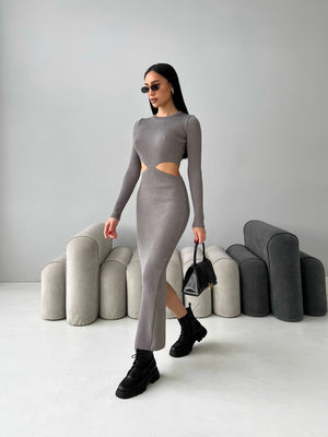 Nadia Ribbed Cut-Out Knit Set – Grey