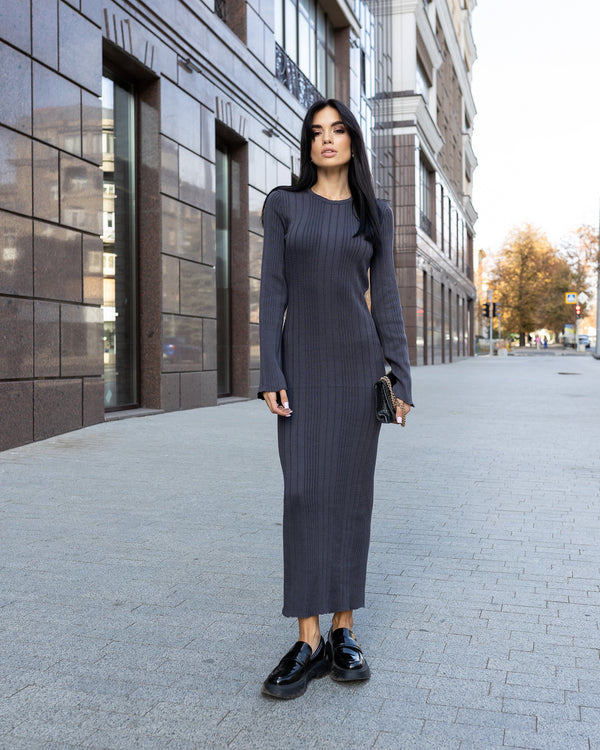 Rosalie Ribbed Midi Dress – Graphite