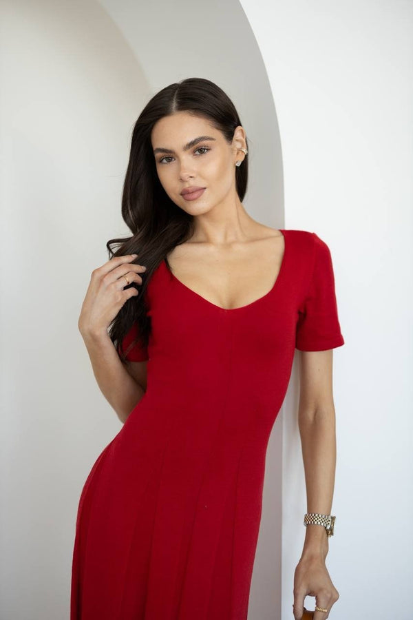 Isadora Slit Knit Maxi Dress – Red