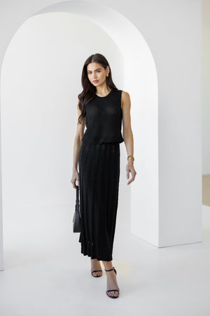 Ophélie Knit Top & Pleated Skirt Set – Black