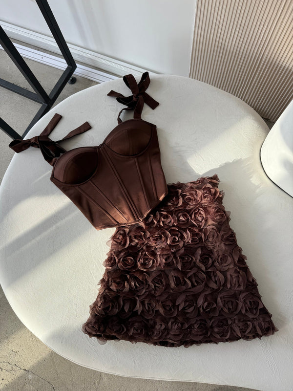 Émeraude Corset Top & Textured Skirt Set