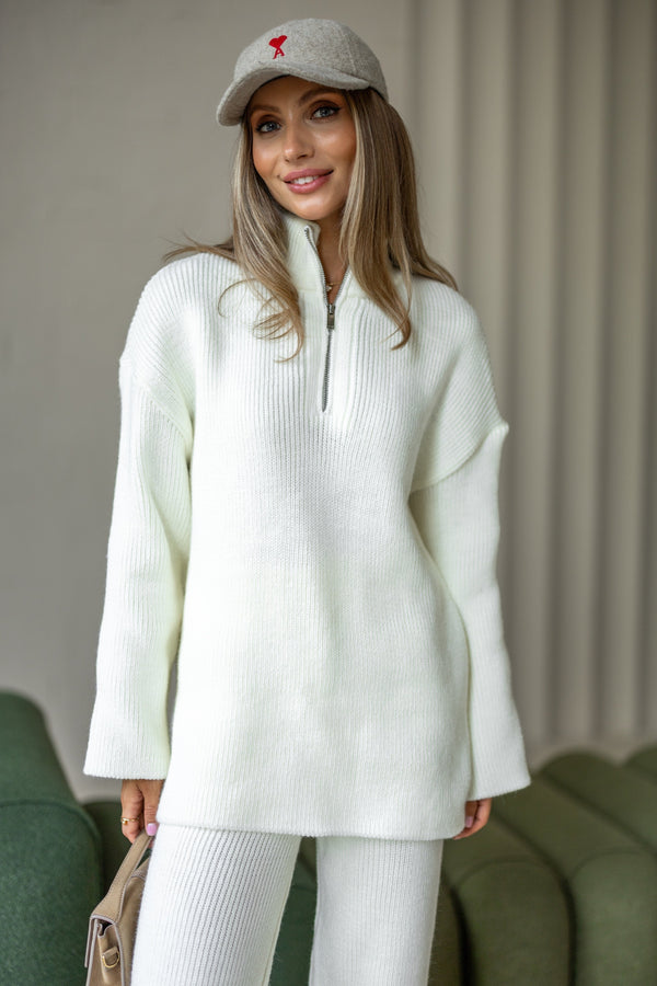 Agathe Half-Zip Knit Set – Milk White